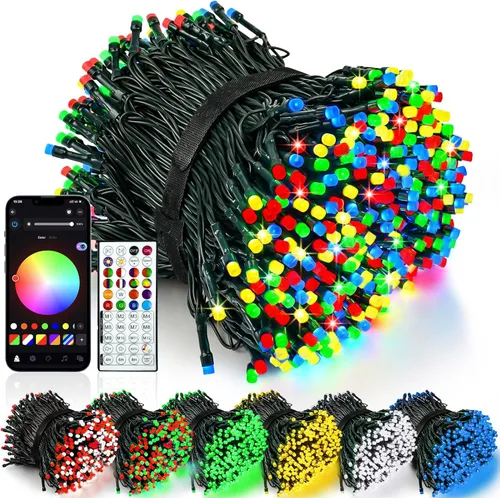Miniatura 19 de Luces de Navidad controladas por voz con control remoto, cadena de 300 luces LED de 99 pies para interiores y exteriores con 12 modos, 3