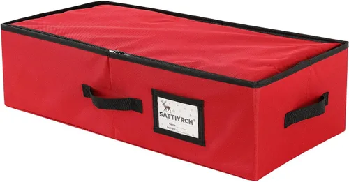 Sattiyrch Caja de almacenamiento de adornos de Navidad, la caja contribuye con ranuras para 64 adornos navideños de 3 pulgadas debajo de la cama Rojo