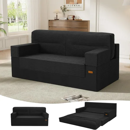Miniatura 12 de MeMoreCool Sofá cama plegable sin huesos, sofá biplaza convertible de 59 pulgadas, sofá cama plegable de pana 2 en 1 para sala de estar pequeña