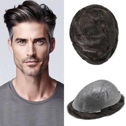 Miniatura 22 de Hombres Toupee Hair Thin Skin Men Human Hair Piece Men Toupee Cabello humano V-loop de aspecto natural Toupee Hombres Hairpiece Men Hair System