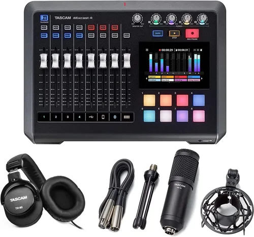 Miniatura 13 de TASCAM Mezclador de transmisión de podcasts Mixcast 4, grabadora e interfaz de audio USB: cuatro entradas de micrófono XLR/TRS, pantalla táctil