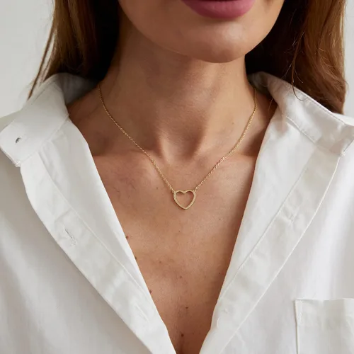 Miniatura 8 de LEXODY Collar de corazón delicado con dije de corazón pequeño, gargantilla chapada en oro de 14 quilates, lindo collar de cadena de corazón abierto
