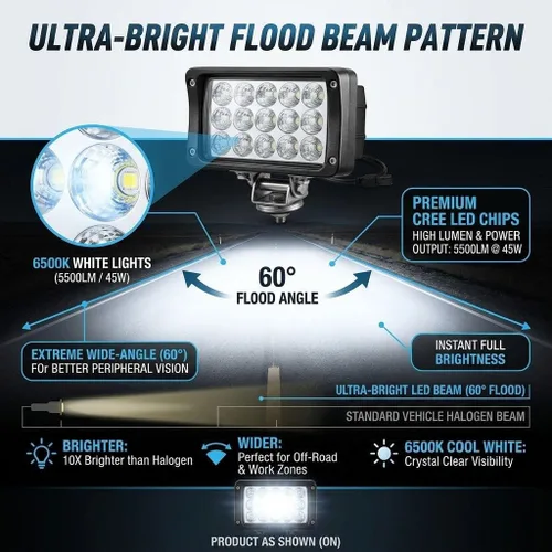 Miniatura 2 de Paquete de 2 luces LED de trabajo de servicio pesado de alta potencia de 6.3 pulgadas, 45W, 5500LM, 12V/24V, faro antiniebla más brillante, barra