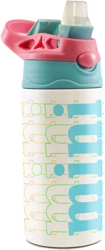 Miniatura 15 de All-Star Sports – Diseño rosa – Botella de agua pequeña de 12 onzas con popote de silicona desplegable – Personalizar con nombre – Aislamiento