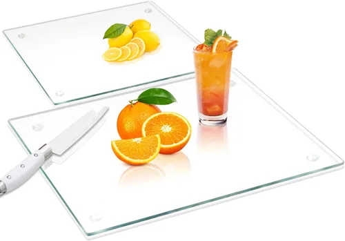 Miniatura 12 de VASUHOME Tabla de cortar de vidrio templado para cocina (12 x 16 pulgadas), tabla de cortar de vidrio transparente de larga duración para encimera