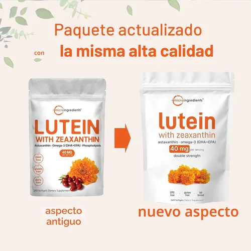 Miniatura 4 de Micro Ingredients Cápsulas blandas de luteína y zeaxantina de 40 mg, 240 unidades, con astaxantina, omega-3 y fosfolípidos, vitaminas para la salud