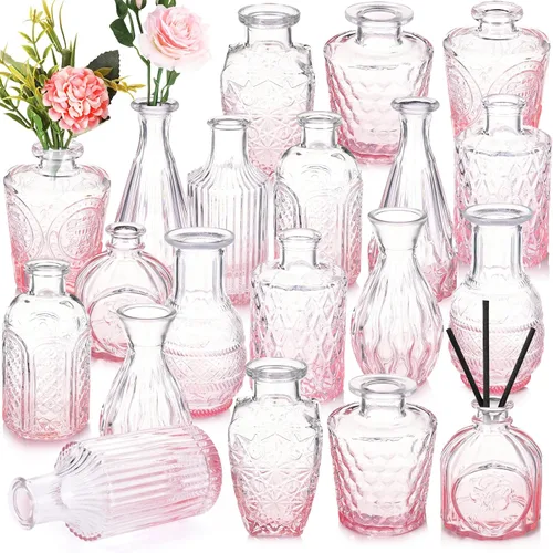 Juego de 20 jarrones de cristal, pequeños jarrones vintage a granel para centros de mesa, vidrio decorativo rústico para mesa de boda, decoración de