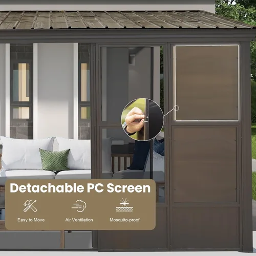 Miniatura 105 de Domi - Solárium de pared montado de 10 x 14 pies, solárium de pared con techo inclinado de policarbonato de aluminio, casa de pantalla de PC