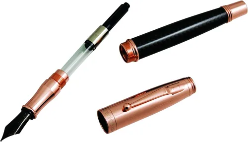 Miniatura 2 de Monteverde Invincia - Pluma estilográfica de fibra de carbono de oro rosa, punta media, diseño de fibra de carbono con tapa chapada en oro rosa
