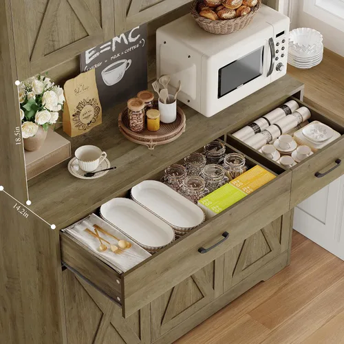 Miniatura 6 de HOSTACK Armario de despensa de 71" con estación de carga, armario alto de almacenamiento de despensa de cocina con soporte para microondas, alacena