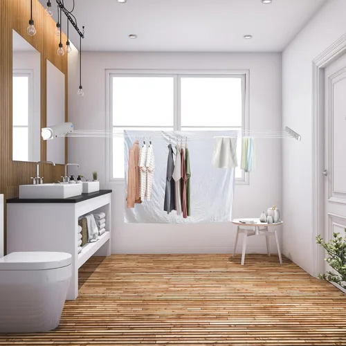 Miniatura 2 de Kit de tendedero retráctil, de plástico, moderno, telescópico retráctil, cuerda de secado de ropa para interiores y exteriores, hogar, baño