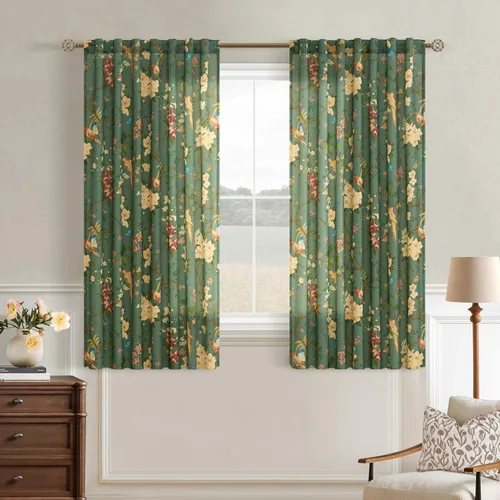 Miniatura 40 de Cortinas de lino florales azules y amarillas, estilo vintage, bohemio, de 63 pulgadas, 2 paneles con pestaña trasera para sala de estar