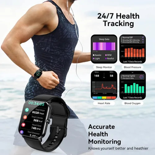 Miniatura 5 de Reloj inteligente, reloj inteligente de 1.85 pulgadas para hombres y mujeres (respuesta/hacer llamadas), frecuencia cardíaca, monitor de sueño