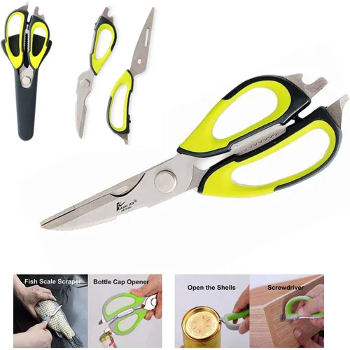 Miniatura 5 de Tijeras multifuncionales para alimentos de cocina, tijeras culinarias desmontables de acero inoxidable resistentes, tijeras 7 en 1 para el hogar