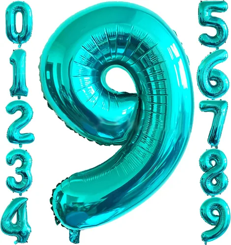 Miniatura 17 de Globo de 40 pulgadas, color azul turquesa número 2, globos de helio de Mylar de papel de aluminio de dígitos de gran tamaño para baby shower, fiesta
