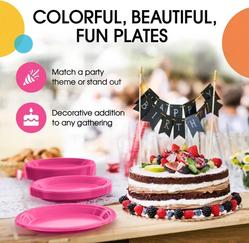 Miniatura 5 de Party Solids Cerise - Platos de plástico para fiestas, platos desechables de 7 pulgadas para suministros de fiesta, 100 piezas, juego de vajilla