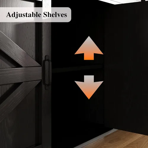 Miniatura 5 de BestHaped Armario de buffet de granja con almacenamiento, aparador negro con estantes ajustables y 3 cajones, mesa de buffet, barra de café, bar