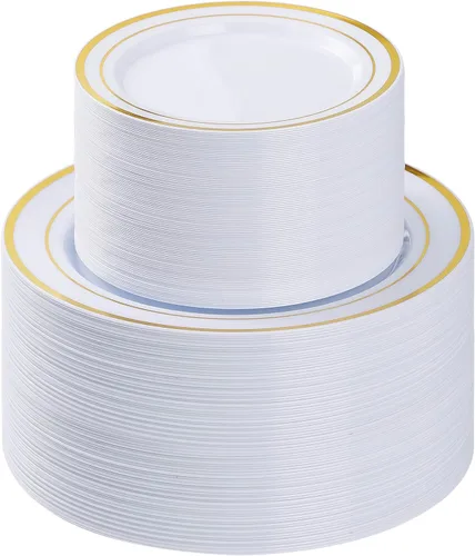 Miniatura 17 de BESTVIP 100 piezas de plato de plástico transparente, platos desechables para fiesta con 50 platos para cena y 50 platos para postre, plato de Claro