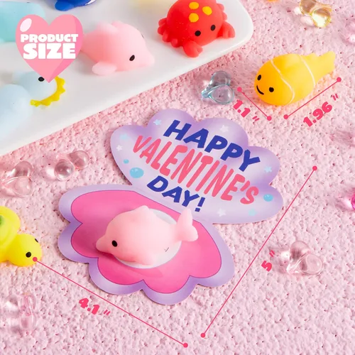 Miniatura 7 de JOYIN Paquete de 30 tarjetas de regalo para el día de San Valentín con juguetes esponjosos Mochi, juguetes antiestrés para aliviar el estrés