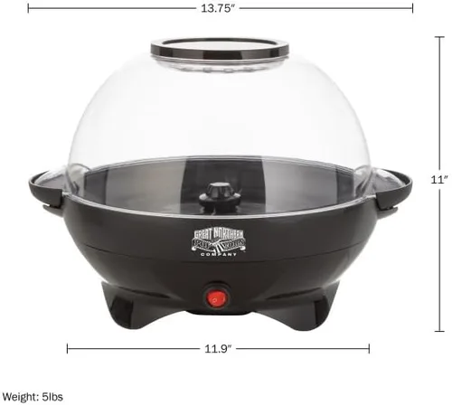 Miniatura 2 de Máquina eléctrica de palomitas de maíz de 800 W, capacidad de 6 cuartos de galón, agitador integrado y cuenco para servir (negro)