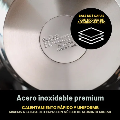 Miniatura 3 de Guy Fieri's Flavortown Juego de utensilios de cocina de acero inoxidable de 10 piezas - Incluye sartenes, cacerolas, sartén salteador y olla