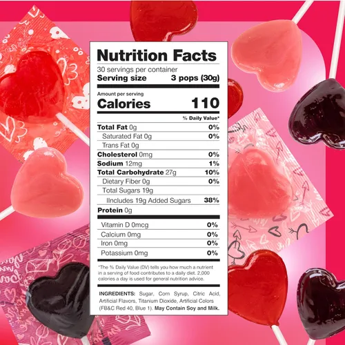 Miniatura 2 de Paletas en forma de corazón, 90 unidades, paquete de 2 libras, caramelos duros envueltos individualmente, sabores surtidos de bayas, dulces
