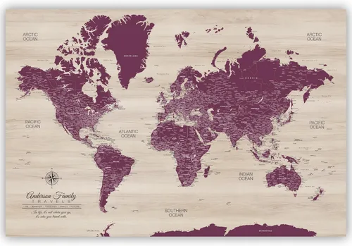 HolyCowCanvas Mapa Personalizado de Pin de Empuje del Mundo en Lienzo, Tablero de Mapa del Mundo, Mundo para Marcar Lugares, Rastrear Viajes, Regalo