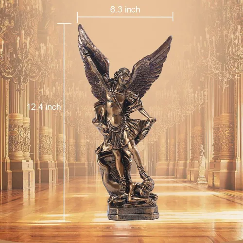 Miniatura 3 de Estatua de San Miguel Arcángel de 31.8 cm de alto, santo arcángel Miguel derrotó al dragón malvado, escultura de ángel de batalla religiosa