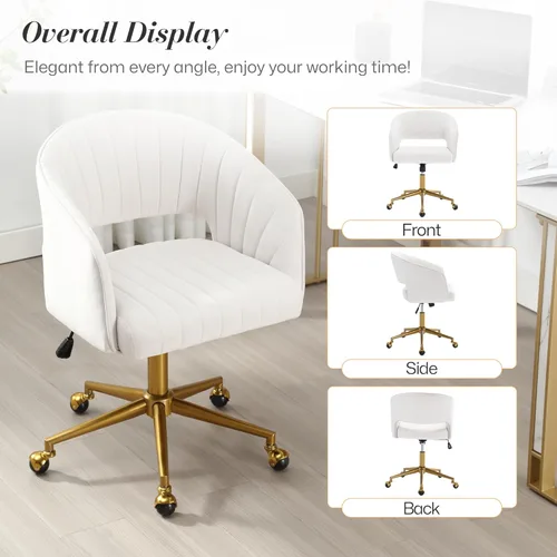 Miniatura 8 de HENGJIANYI Silla de Escritorio Giratoria para Oficina en Casa, Moderna Silla de Tocador de Terciopelo, Sillón de Altura Ajustable con Base Dorada