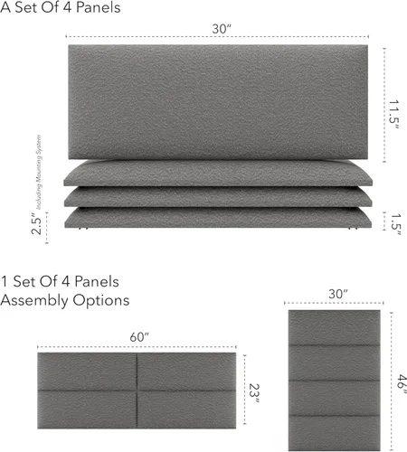 Miniatura 3 de Vänt - Paneles de cabecera para montar en la pared, tamaño Queen/Full, color gris