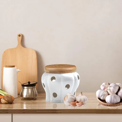 Miniatura 2 de MEKBOK Garlic Keeper,Garlic Keeper para mostrador,Contenedor de ajo ventilado blanco,Contenedor de almacenamiento de ajo de cerámica con tapa