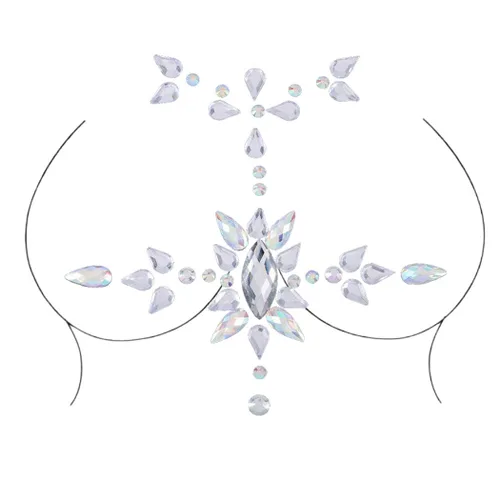 Miniatura 5 de Gemas de cara de sirena con diamantes de imitación, joyería para el cuerpo, tatuaje, calcomanías de cuerpo rosa, gemas de pecho para mujeres