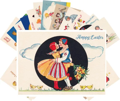 Miniatura 10 de PIXILUV Postales vintage (24 piezas de 4 x 6 pulgadas cada una) Flores de primavera de Pascua y encantadores niños tarjetas de notas vintage retro
