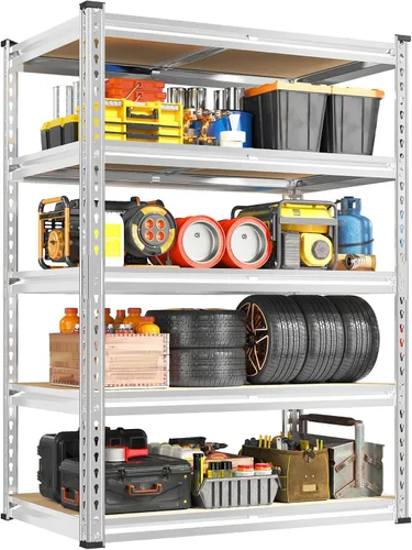Miniatura 11 de REIBII Estantes de almacenamiento de 1600 libras, estantería de metal resistente, estantes de garaje de 5 niveles, estante de metal ajustable