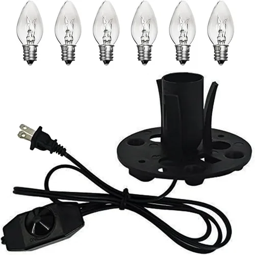 Himalayan Salt Lamp Cord Replacement with Dimmer Switch, 5 Feet Cords with Base Assembly and 6 E12 Halogen Bulbs