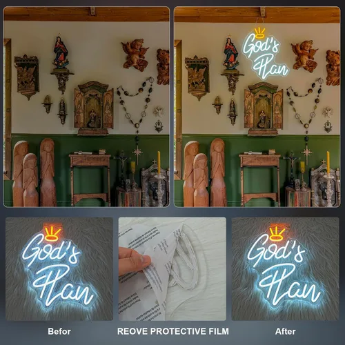 Miniatura 5 de WLHOPE Letrero de neón del Plan de Dios Letreros de neón LED blancos para decoración de pared, letreros de neón de Dios con alimentación USB