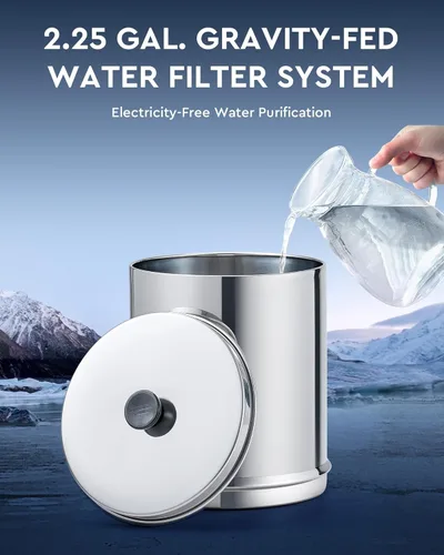 Miniatura 2 de CO-Z Sistema de filtro de agua alimentado por gravedad, sistema de filtración de agua de encimera de 2.25 galones, purificador de agua por gravedad