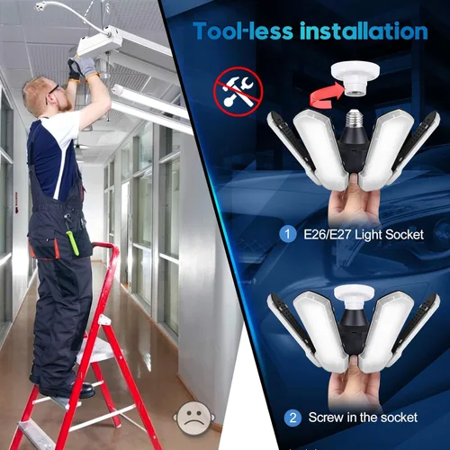 Miniatura 5 de TANBABY Luz LED mejorada para garaje, luz de techo LED deformable de 150 W, 15000 lm, E26/E27, iluminación de garaje con bombilla de 6+1 paneles