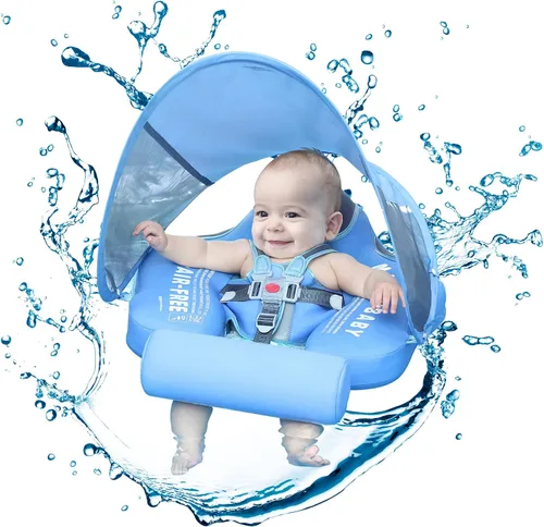 Miniatura 9 de Mambobaby Flotador de natación para bebé con toldo y cola, flotador de piscina infantil no inflable, flotador de natación para niños pequeños