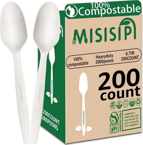 Miniatura 12 de MISISIPI [7.1 pulgadas, 100 piezas] Tenedores y cucharas 100% compostables, tenedores y cucharas biodegradables, resistentes, sin plástico, tenedor