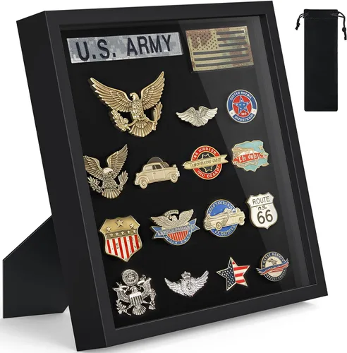 TJ.MOREE Marco de exhibición de pines, caja de sombra de 11 x 11 pulgadas para pin esmaltado, insignias militares, medallas, parches