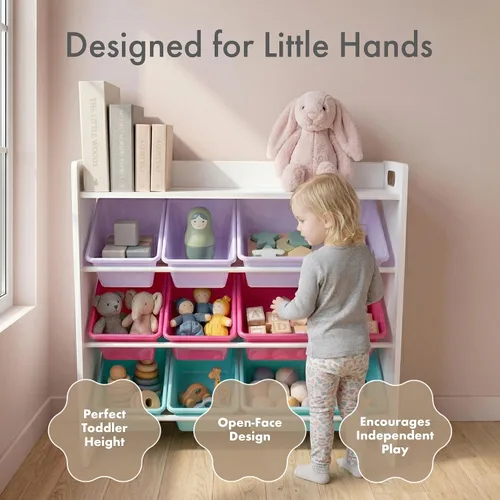 Miniatura 4 de Humble Crew Organizador de almacenamiento de manualidades y juguetes con estante superior y 9 contenedores extraíbles, Estantería para niños