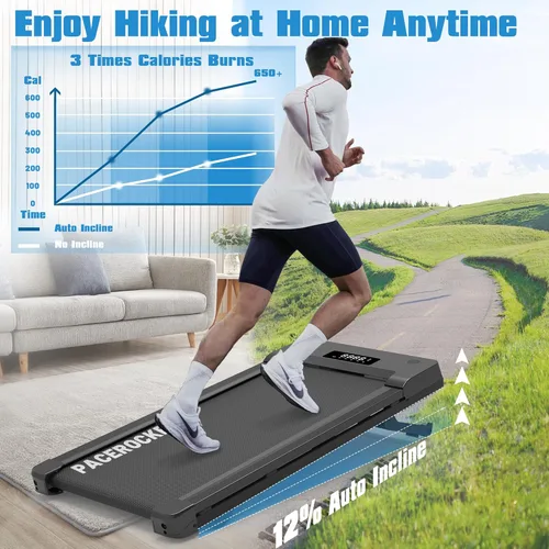 Miniatura 2 de PACEROCKER Walking Pad Treadmill with 12% 9-Level Auto Incline, 450 lbs Capacity Bluetooth Speaker Under Desk Treadmills for Home Hiking, 5 MPH Negro