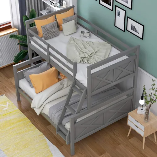 Miniatura 9 de Base de cama individual sobre matrimonial con escalera, literas de madera maciza, marco de cama individual sobre matrimonial con barandilla, se