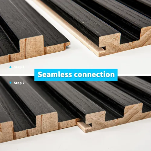 Miniatura 8 de Art3d Paneles de pared de madera de listones para decoración de interiores y techos, paquete de 4 piezas + 1 moldura final, tamaño 108 x 5.7 Negro