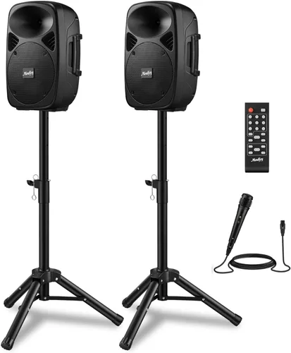 Moukey Sistema de PA, altavoces DJ de 8 pulgadas de 800 W de pico con batería recargable, Bluetooth 5.0, altavoces PA activos y pasivos con entradas