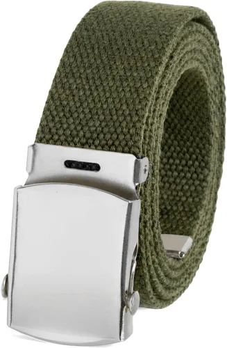 Miniatura 7 de BC Belts Cinturón de tela de lona con hebilla cromada de 54 pulgadas de largo, estilo militar totalmente ajustable