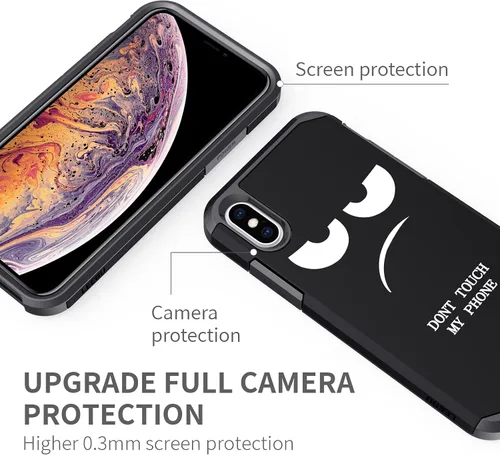 Miniatura 5 de Funda para iPhone Xs Max, bonita funda [Don't Touch My Phone] a prueba de golpes, de doble capa, resistente, funda protectora de plástico
