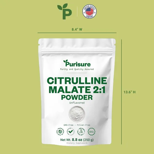 Miniatura 7 de Purisure L-Citrulina en polvo 8.82 oz, suplemento de malato de citrulina 2:1 de alta calidad para rendimiento de fuerza y energía, polvo de malato