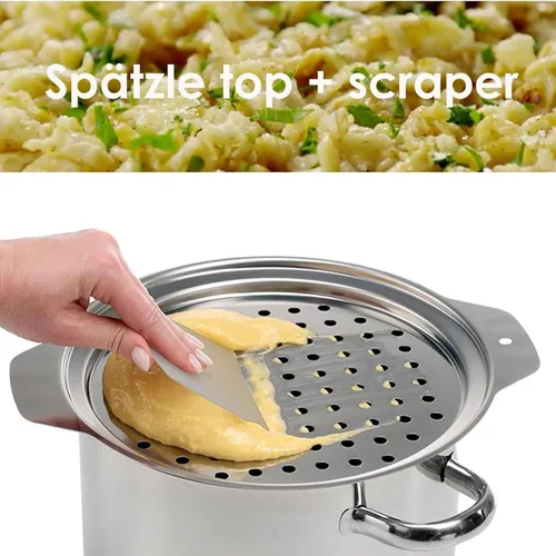 Miniatura 5 de KEISSCO Tapa de acero inoxidable para hacer Spaetzle con raspador - Tradicional máquina alemana para hacer fideos de huevo, olla para espaguetis